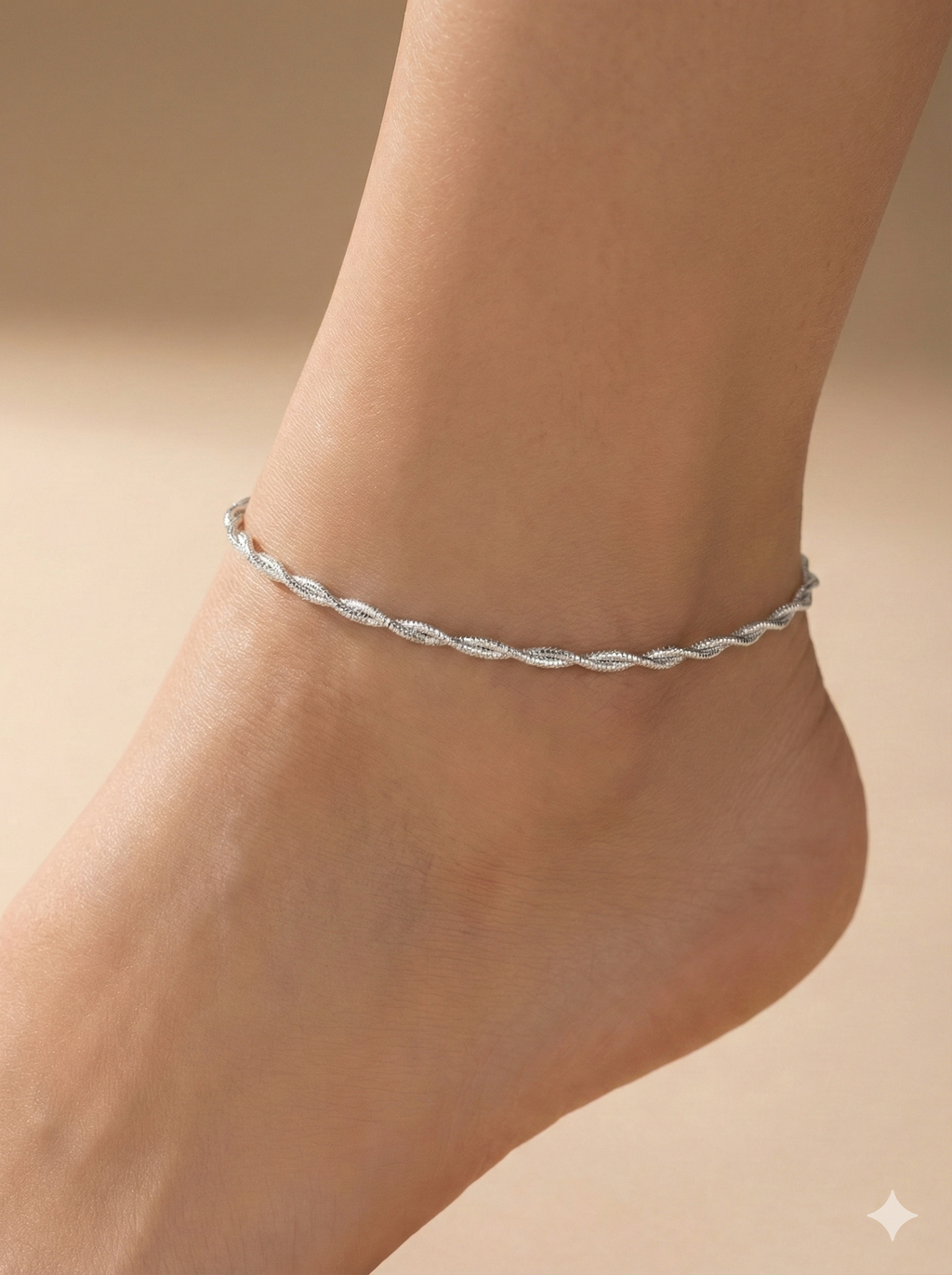 Braided Silver Silk Anklet