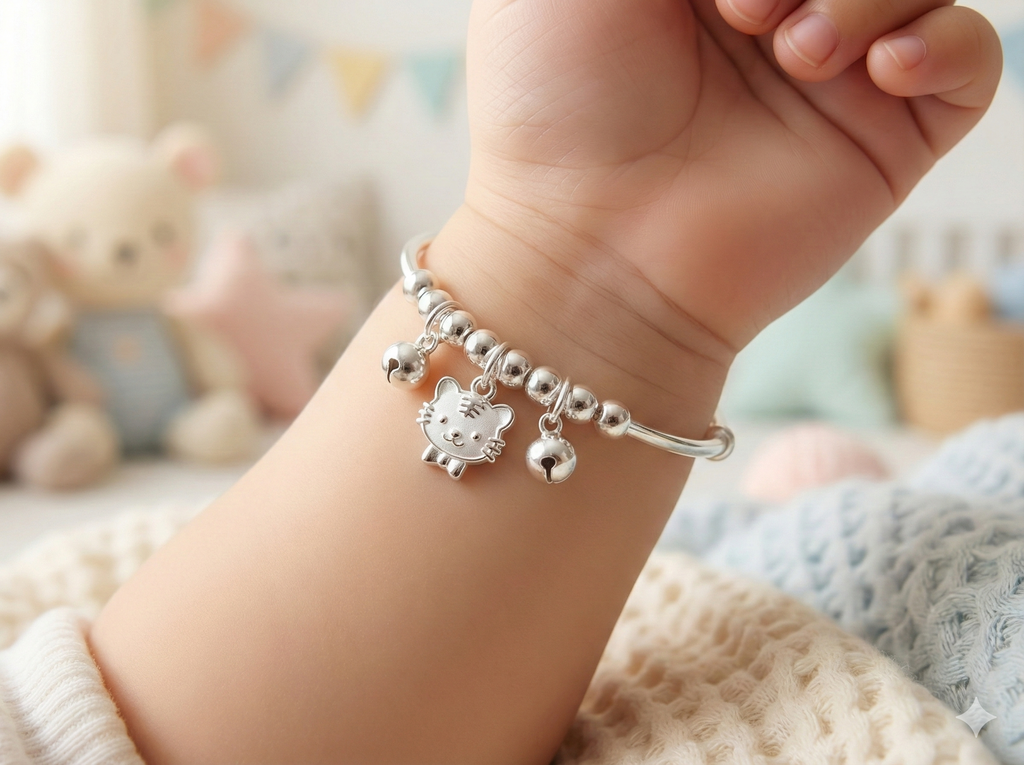 Playful Kitten & Bells Silver Kadli Set