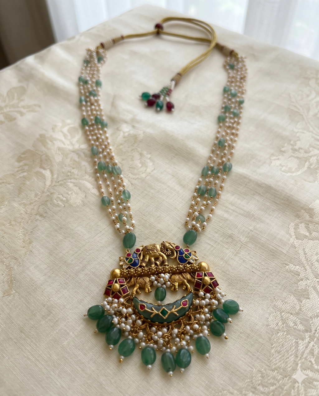 The Royal Gajraj Layered Pearl & Emerald-Hued Necklace