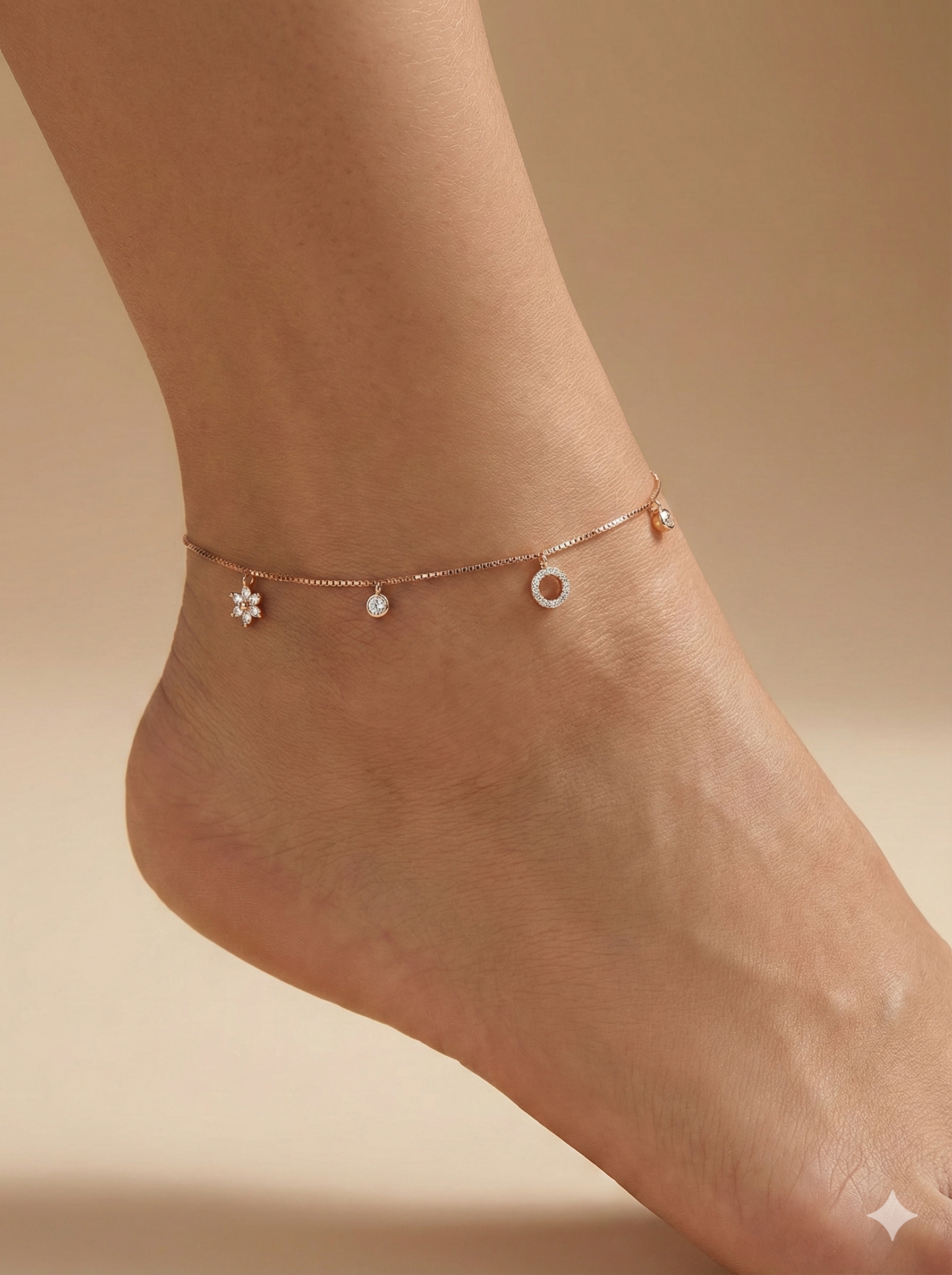 Rose Gold Floral Charm Anklet