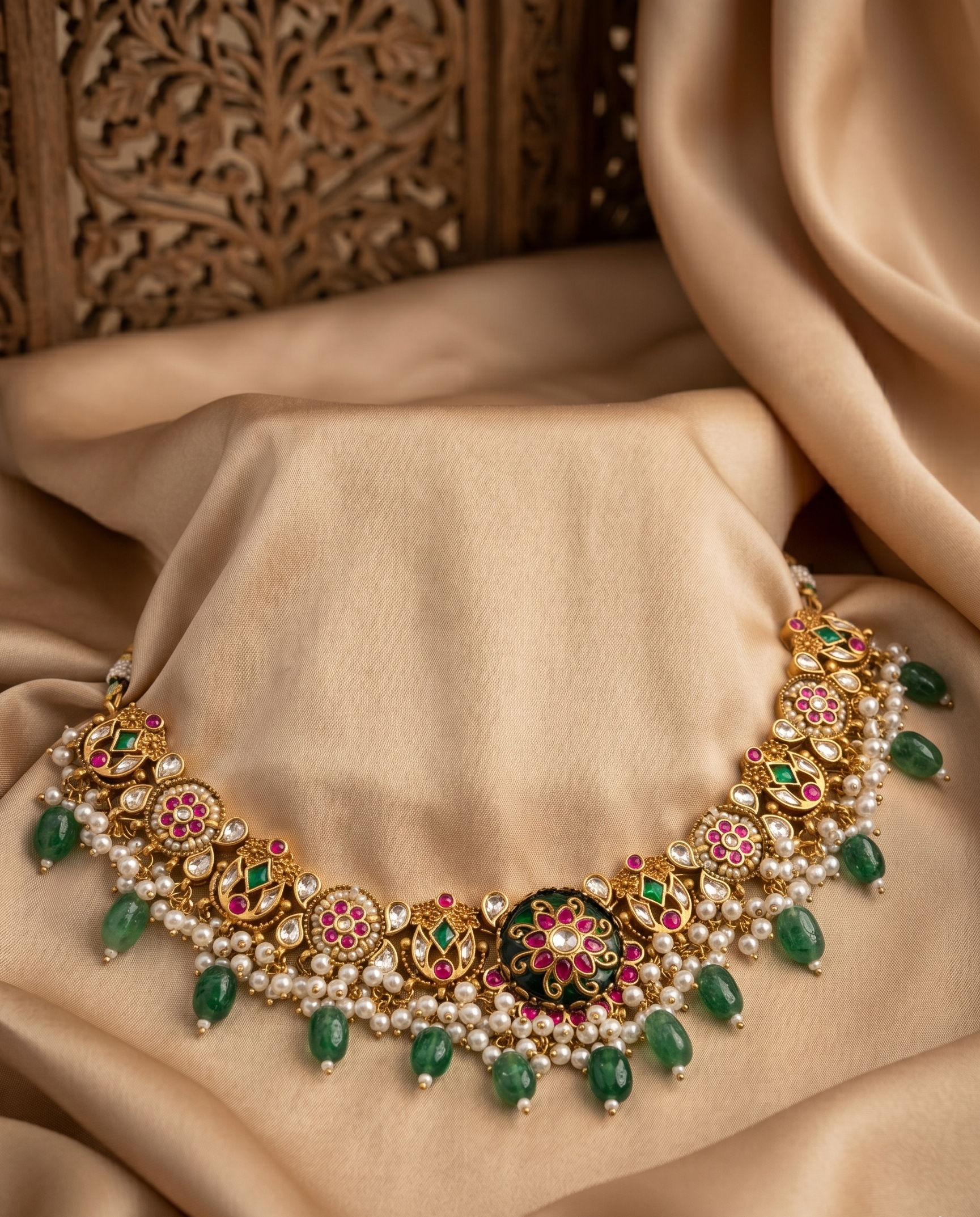 The Rajwada Emerald & Pearl Heritage Necklace