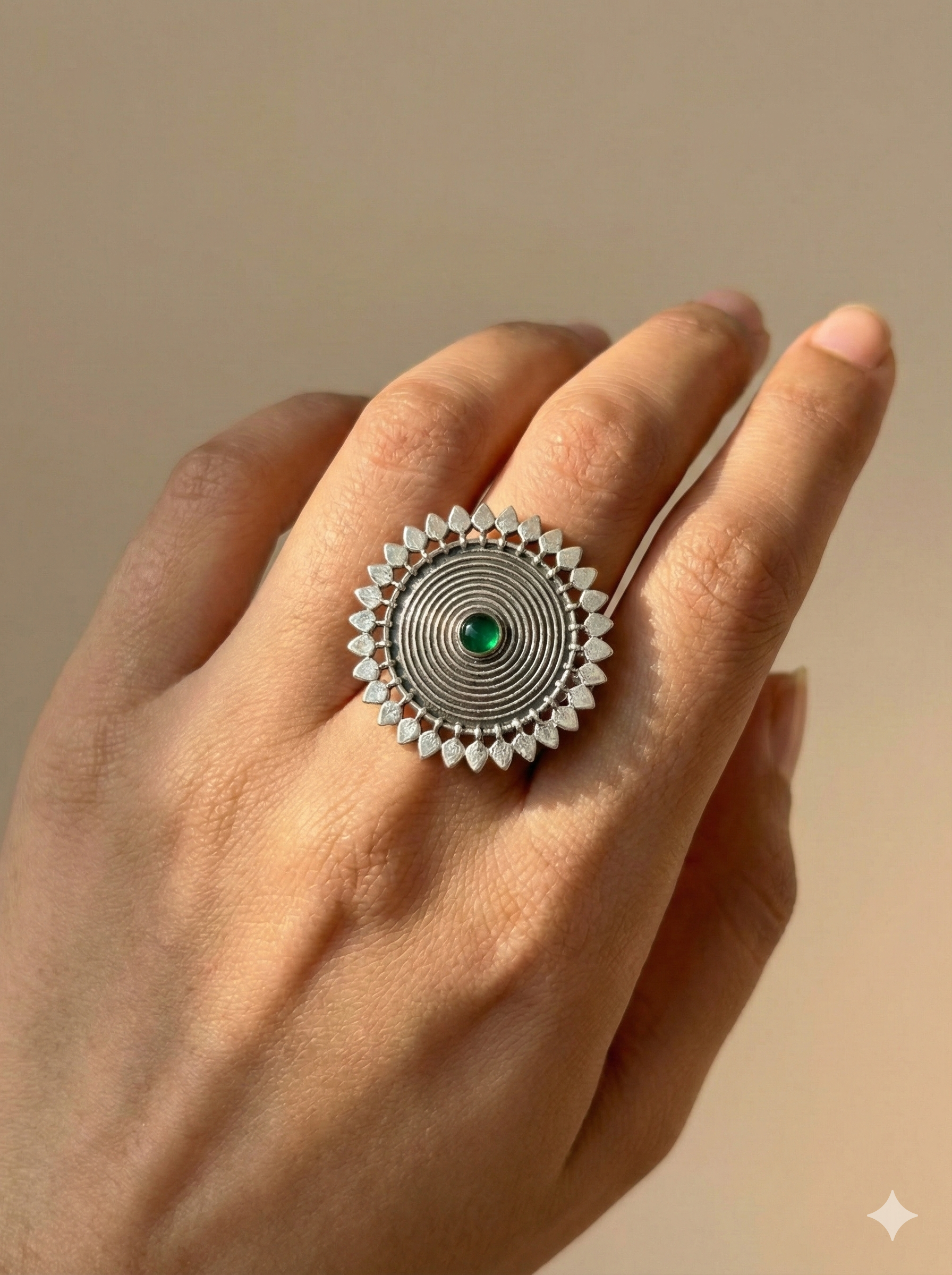 Sunburst Green Onyx Spiral Ring