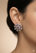 Floral Studs with Ruby & Crystal Stones