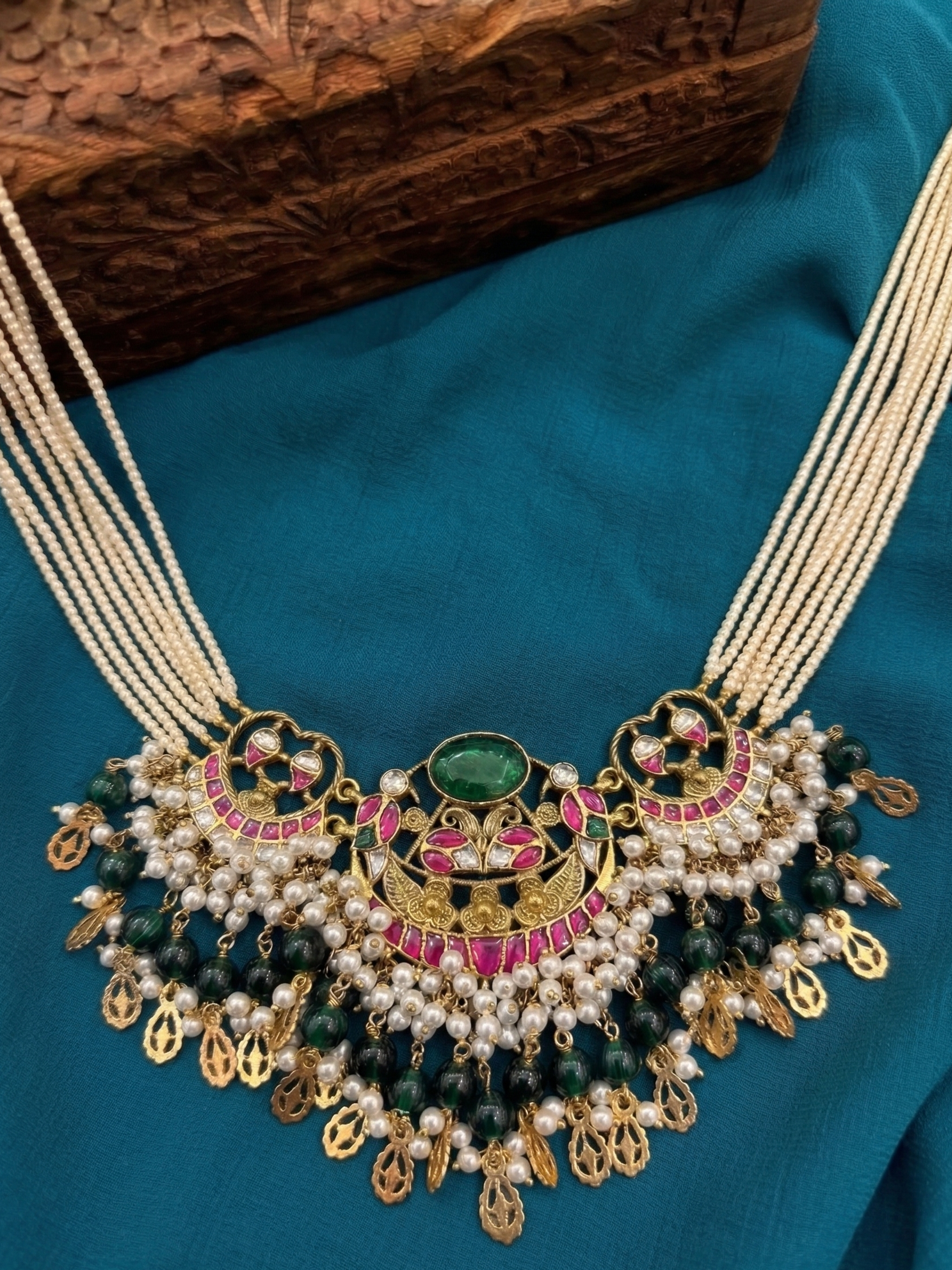 Empress Crescent Jadau Choker with Emerald Droplets