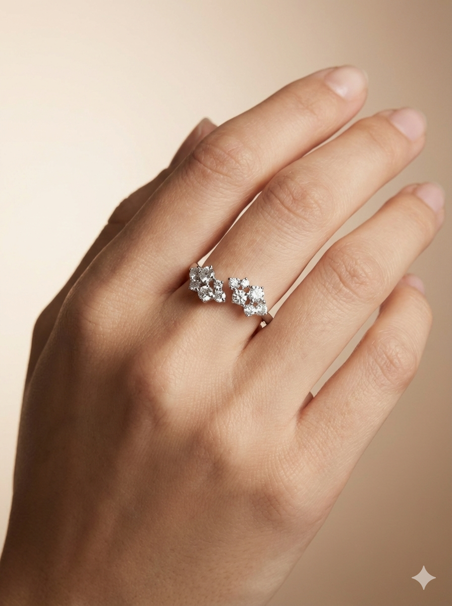 Radiant Zirconia Cluster Open Bypass Ring