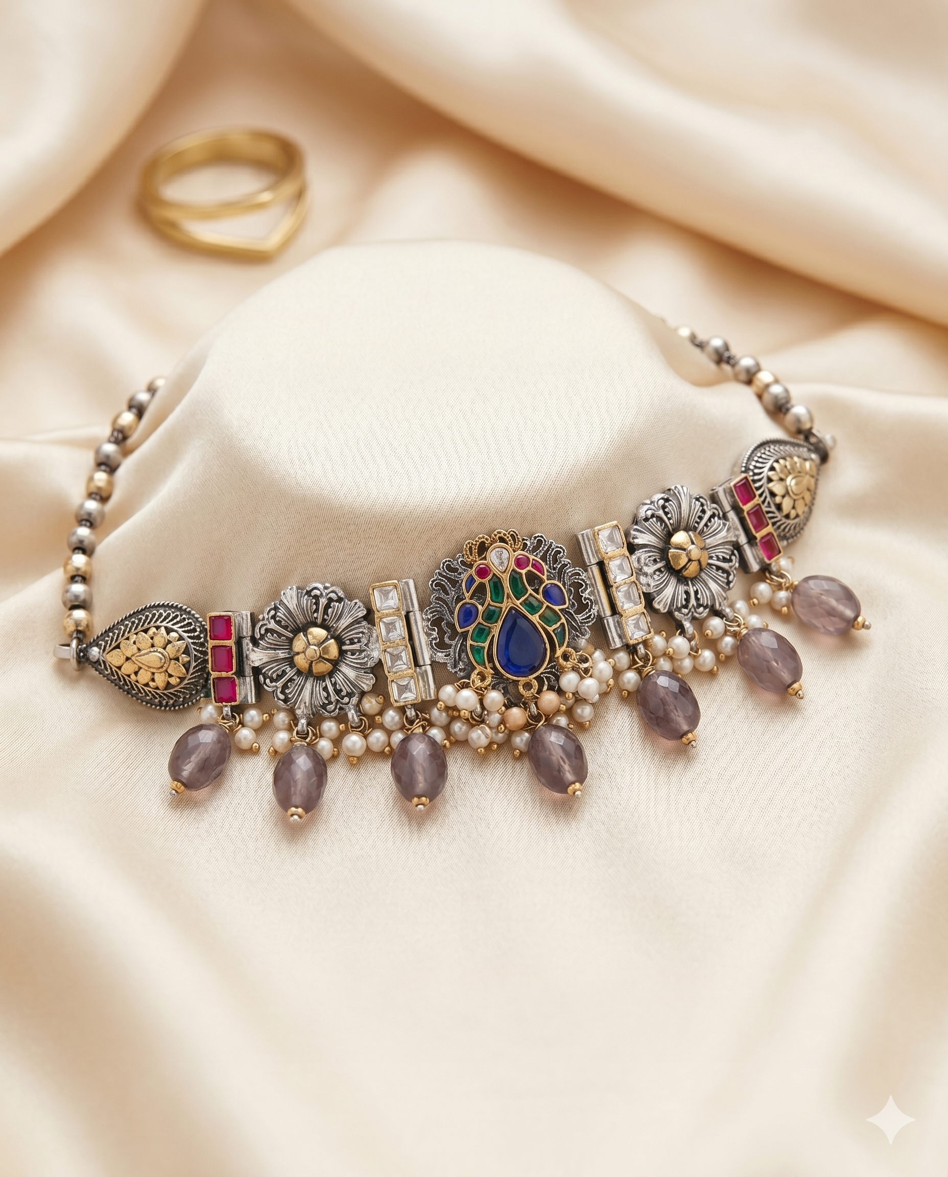 Royal Peacock Dual-Tone Silver Fusion Choker