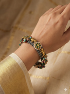 Gaja Multi-Stone Silver Fusion Kada with Elephant Accents