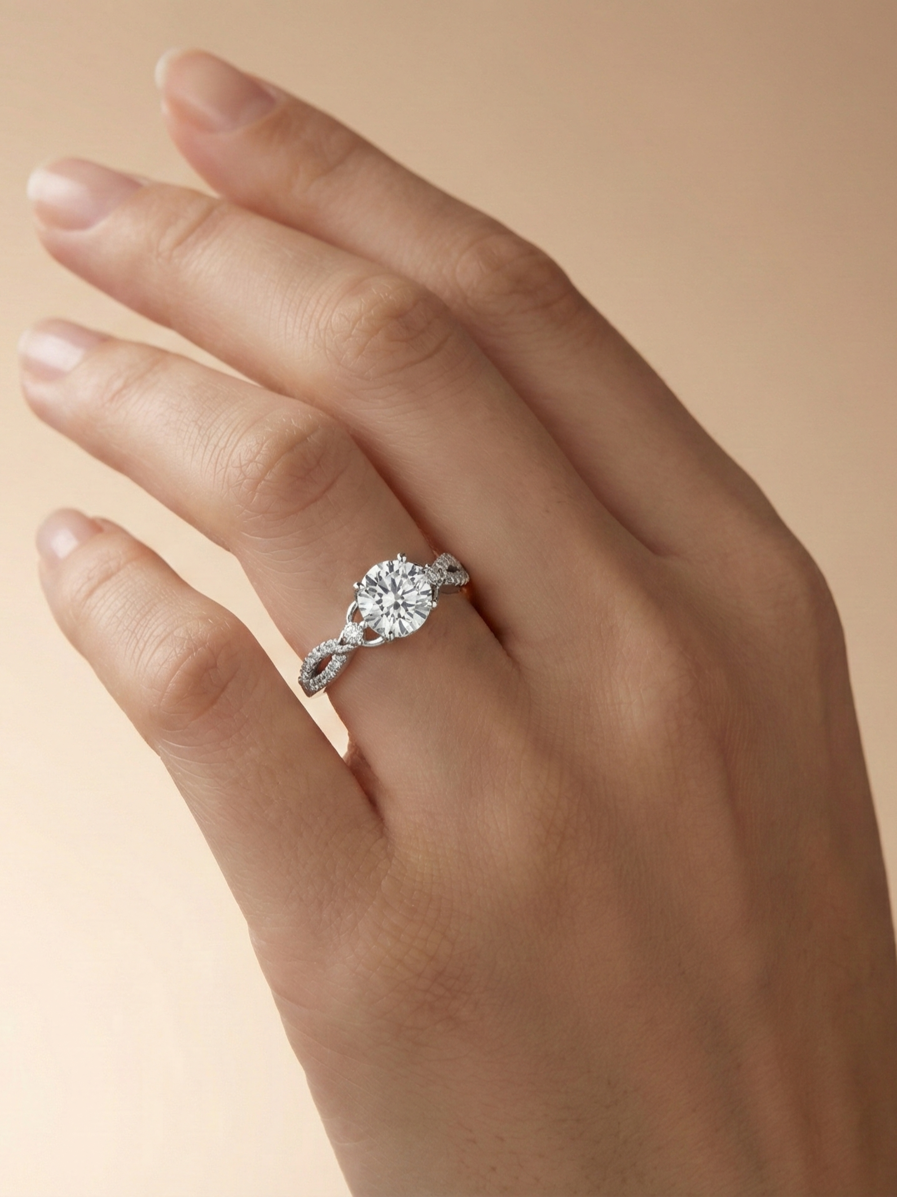 Brilliant Cut Solitaire Ring with Infinity Twist Band