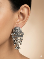 Antique Silver Star & Floral Jhumkas