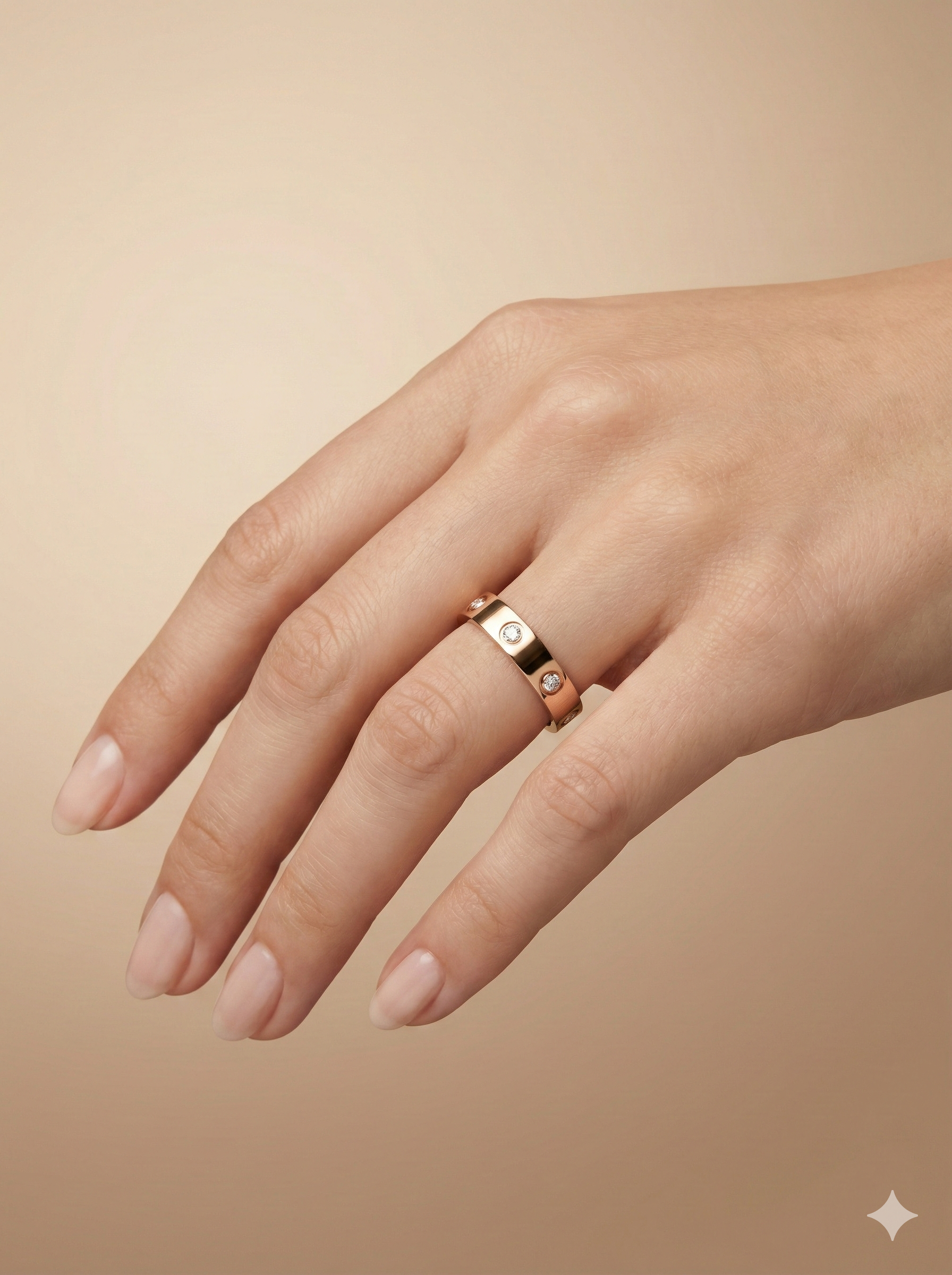 Rose Gold Plated Screw Motif Band with Crystal Accents