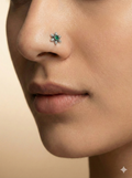 Oxidized Silver Emerald Green Floral Nose Pin