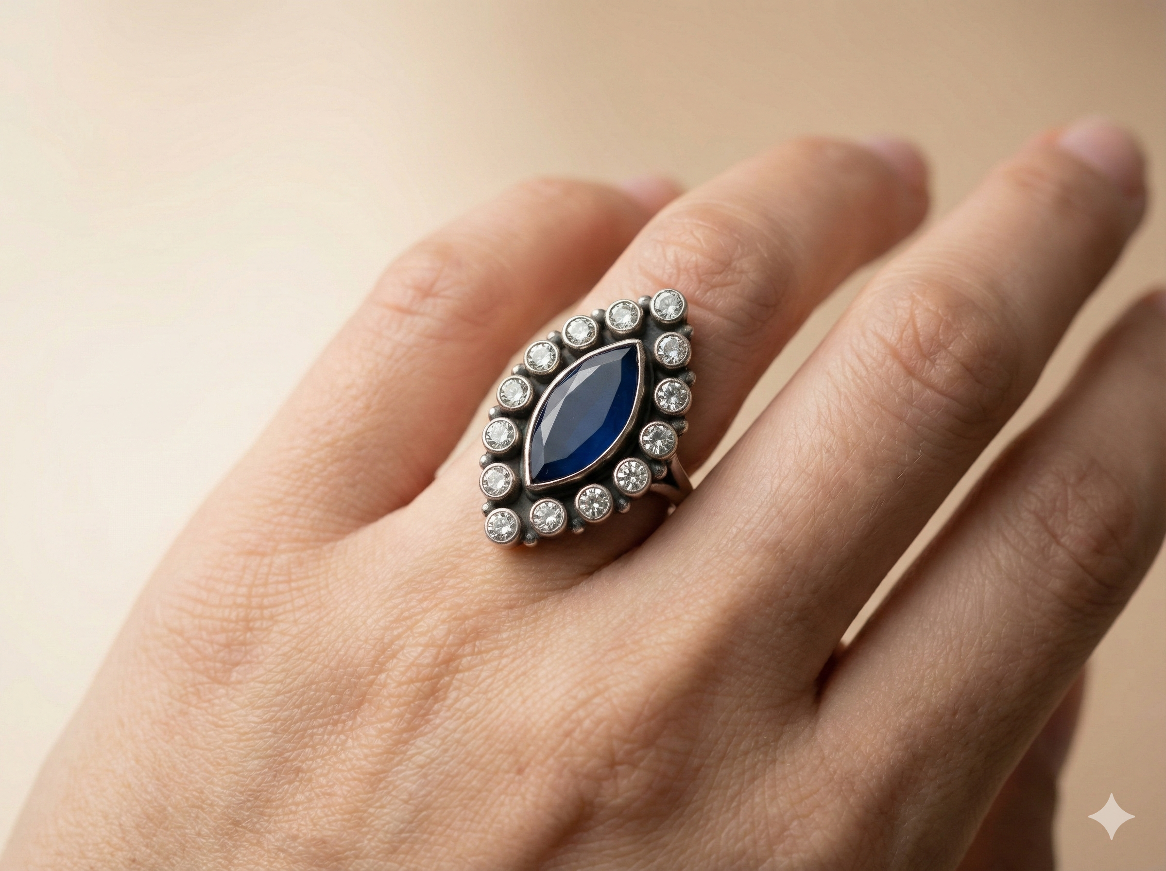 Royal Blue Marquise Statement Ring in Silver