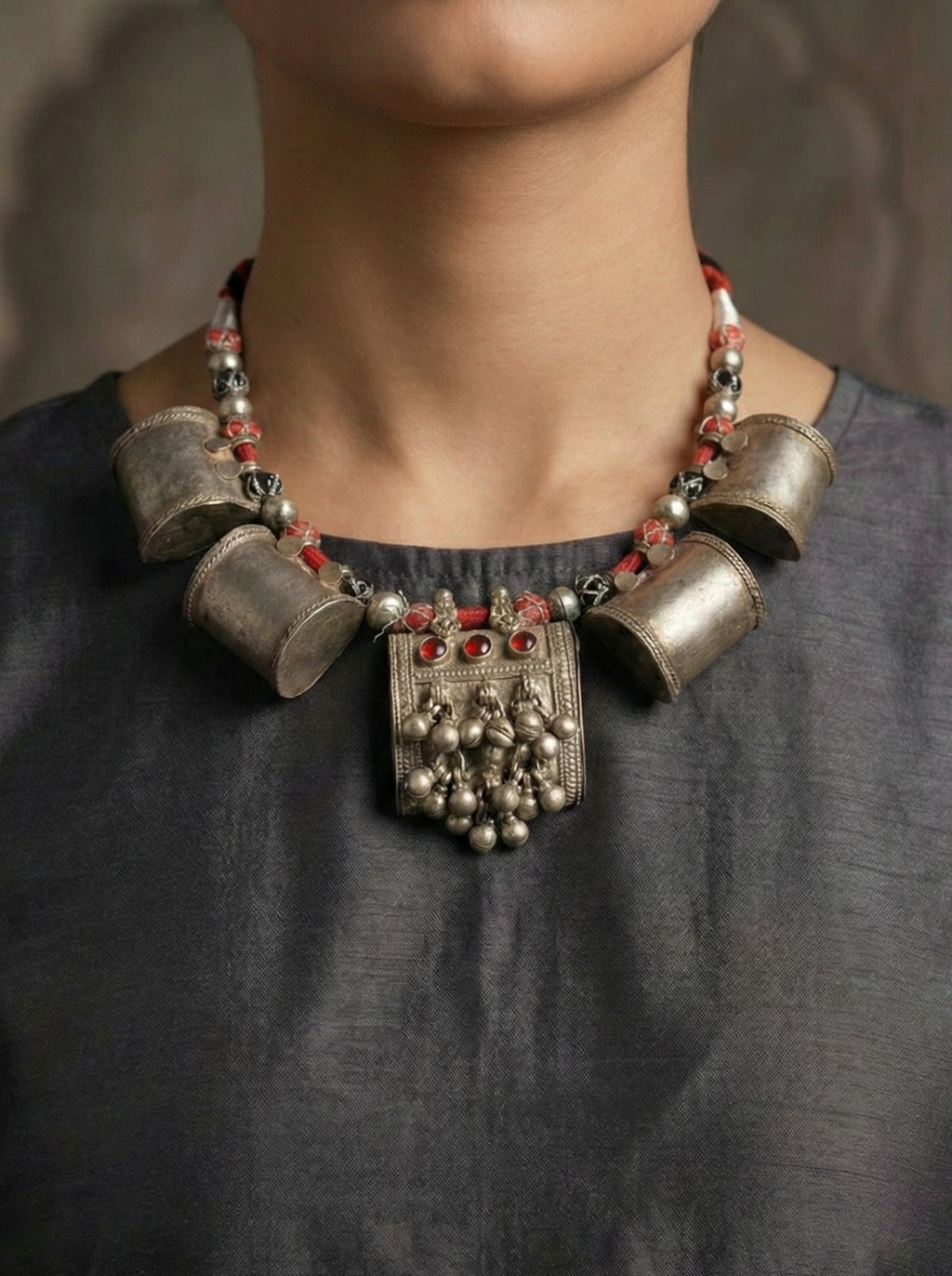 Tribal Amulet Tassel Antique Necklace