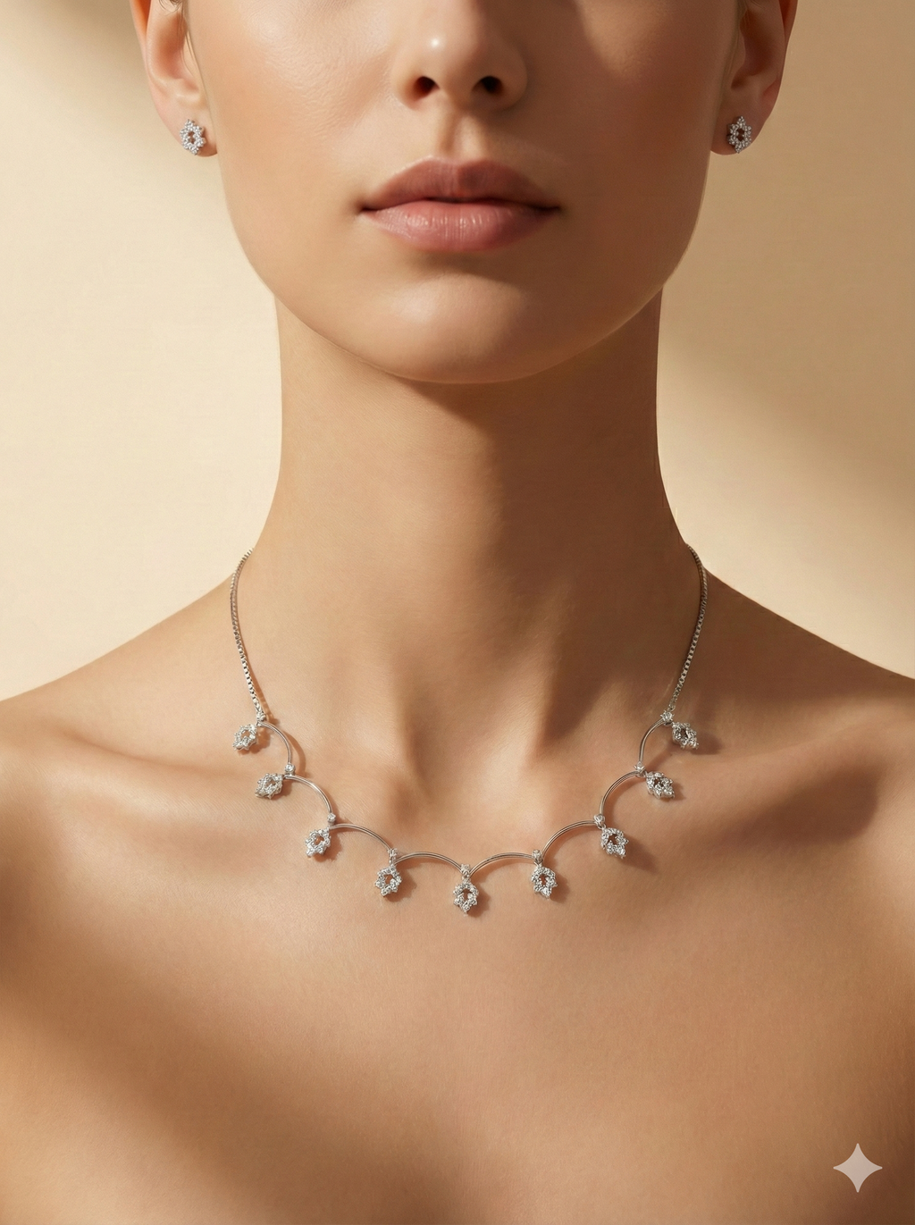Elegant Scalloped Leaf Garland Necklace & Stud Earring Set