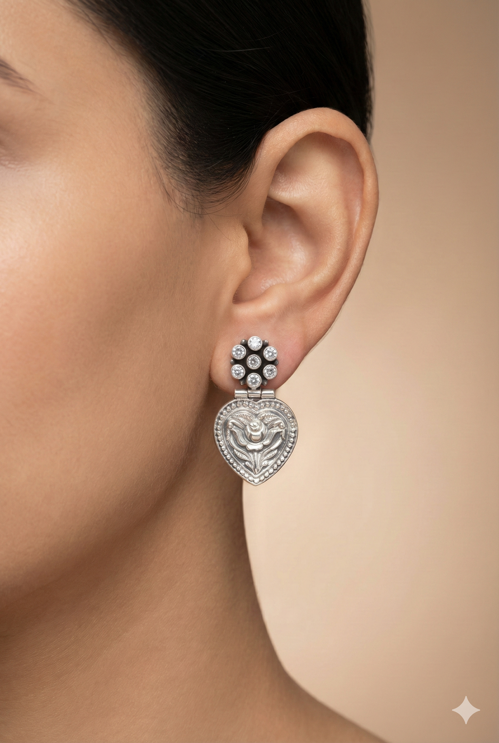 Heart and Floral Drop Earrings