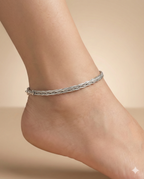 Intricate Braided Silver Herringbone Anklet