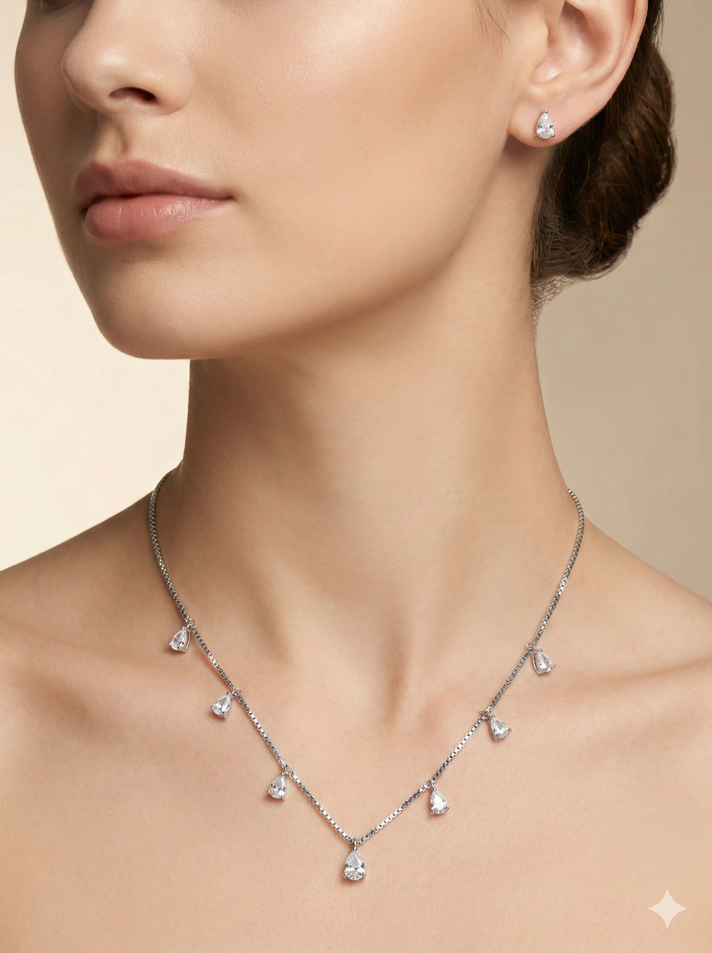 Cascading Pear-Cut Crystal Dangle Necklace Set