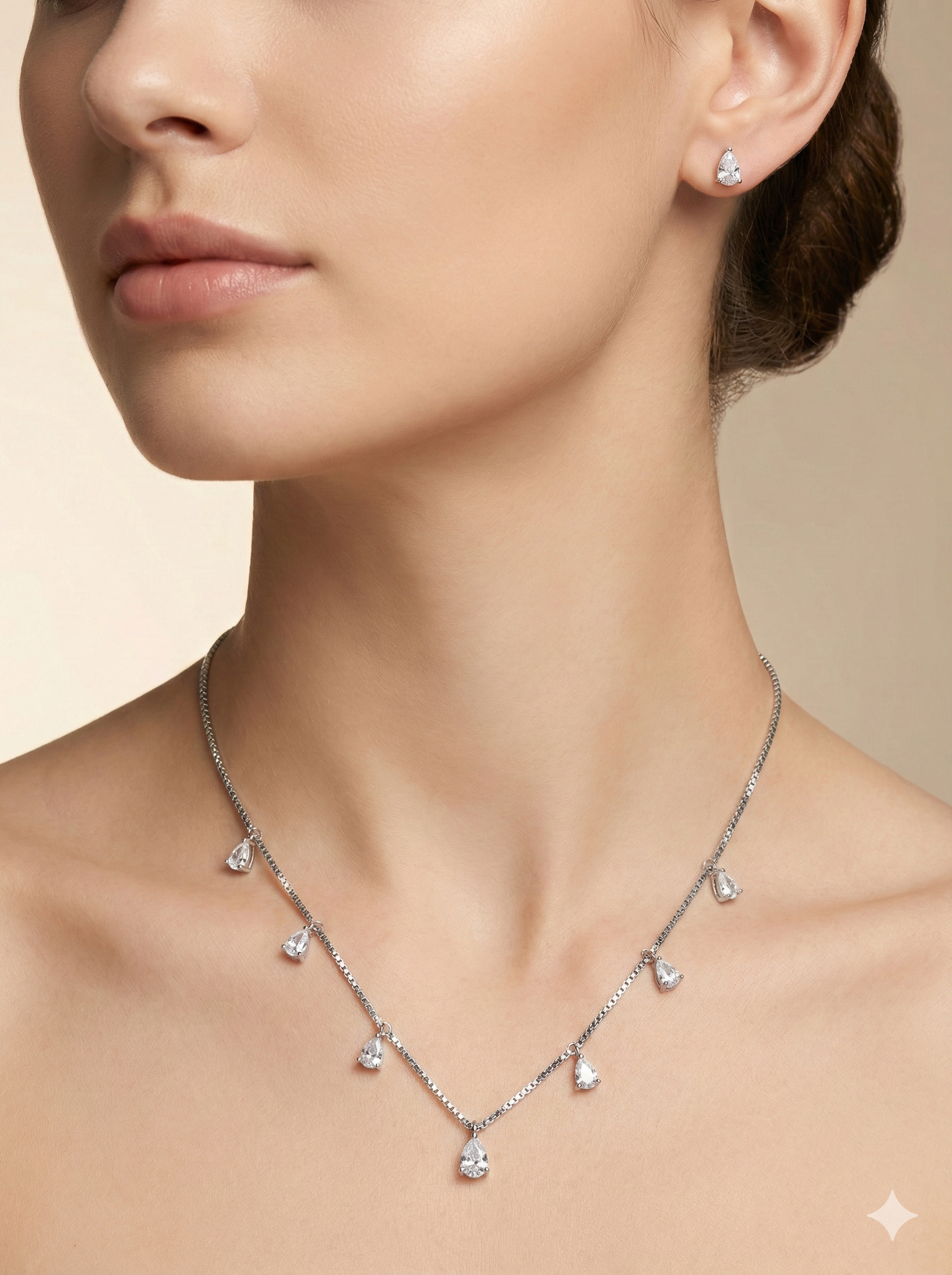 Cascading Pear-Cut Crystal Dangle Necklace Set