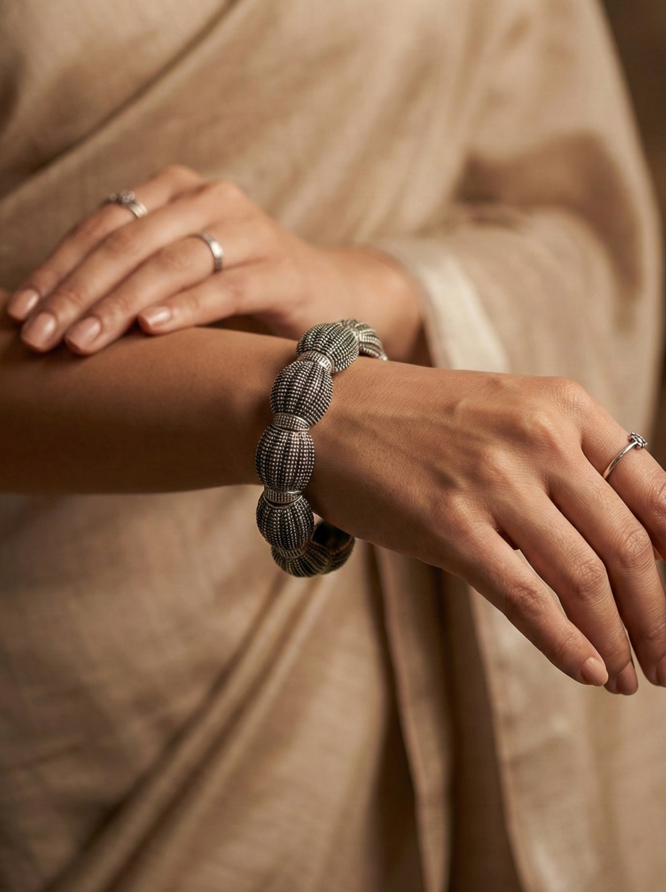 Beaded Melon-Style Statement Bangle