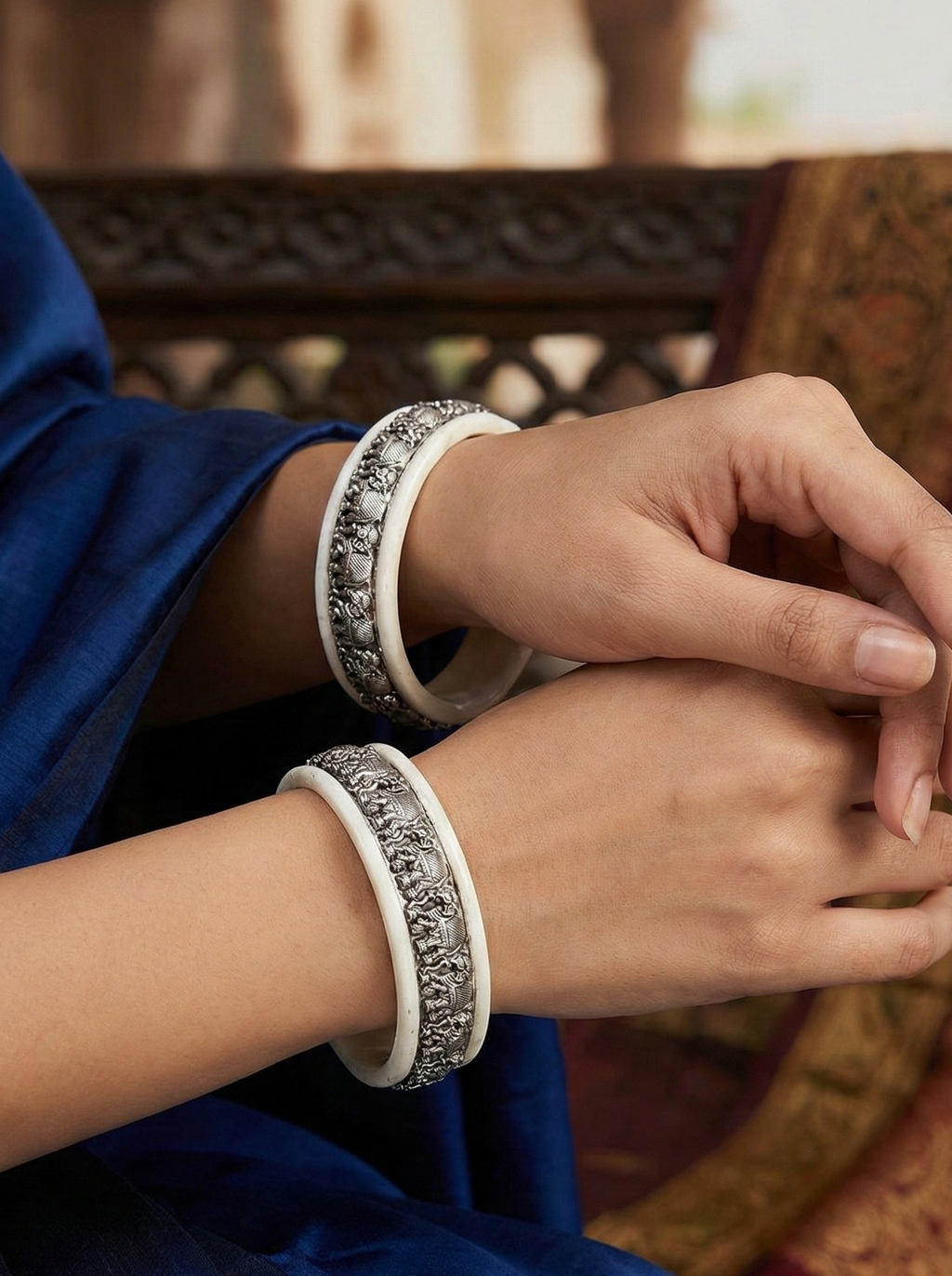 Antique Silver Elephant Procession Bangles