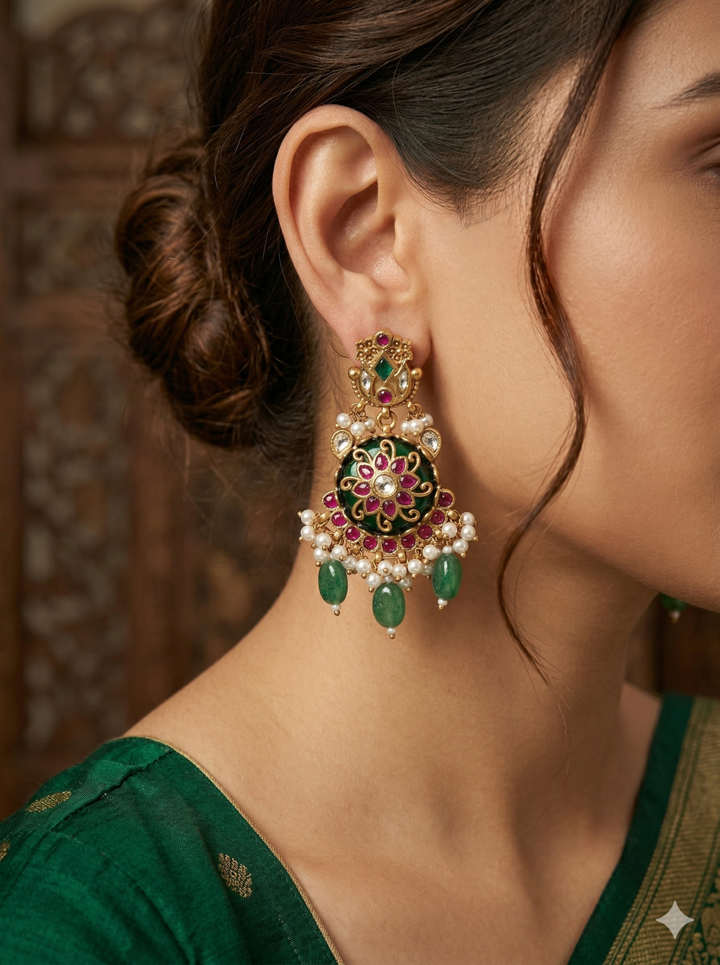 Enamelled Floral Medallion Earrings