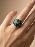 Emerald Enamel Clover Dome Ring