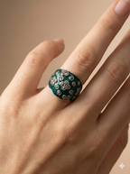 Emerald Enamel Clover Dome Ring