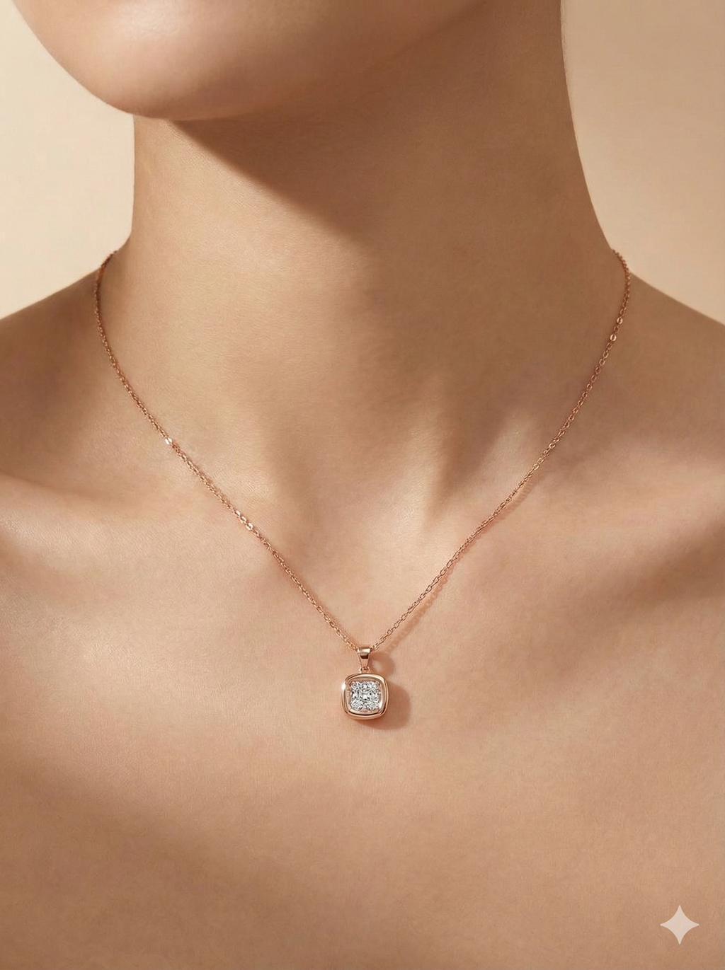 Luminous Rose Gold Cushion Pendant Necklace