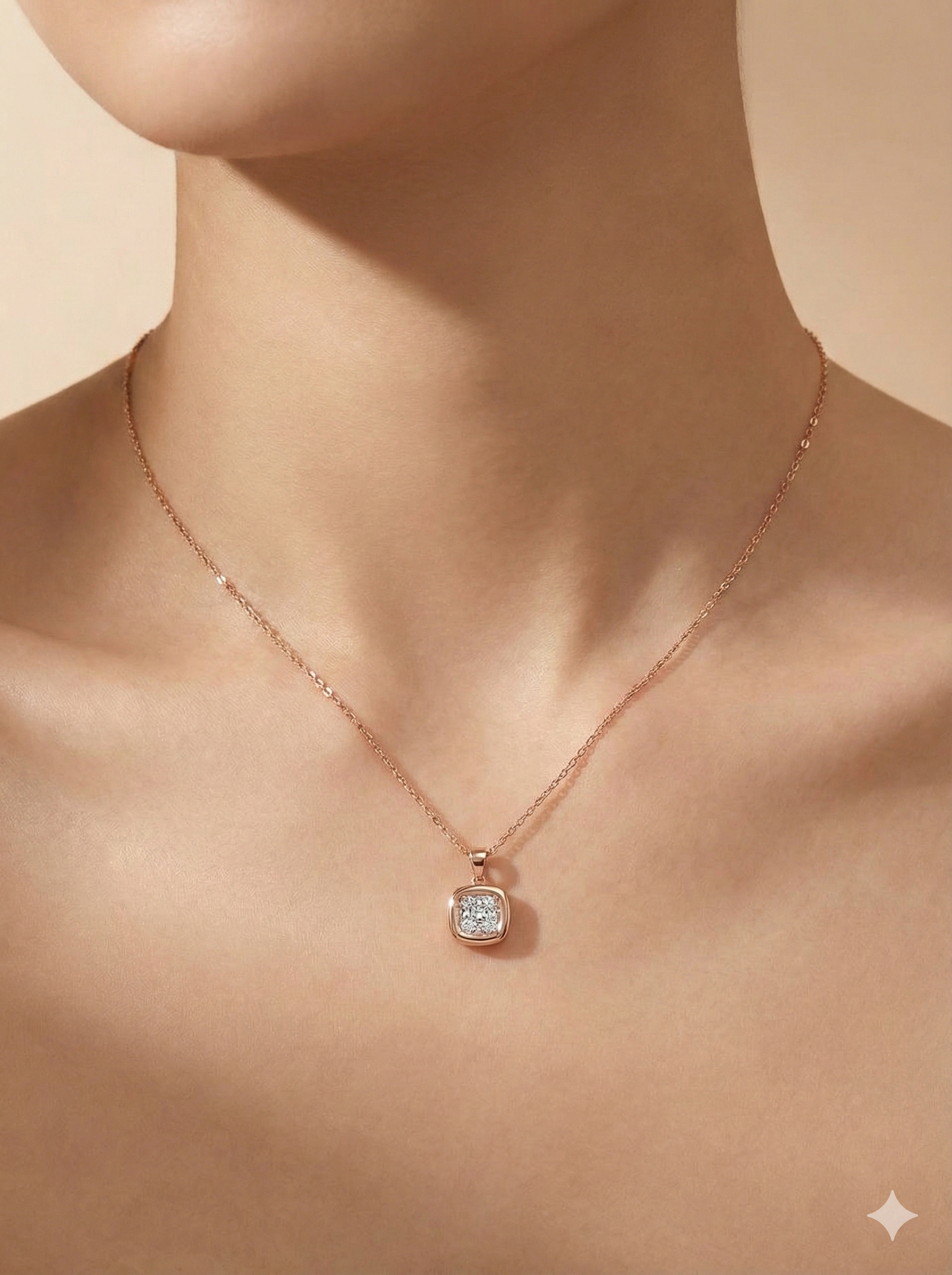Luminous Rose Gold Cushion Pendant Necklace