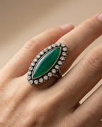 Emerald Green Marquise Ring with Zirconia Halo