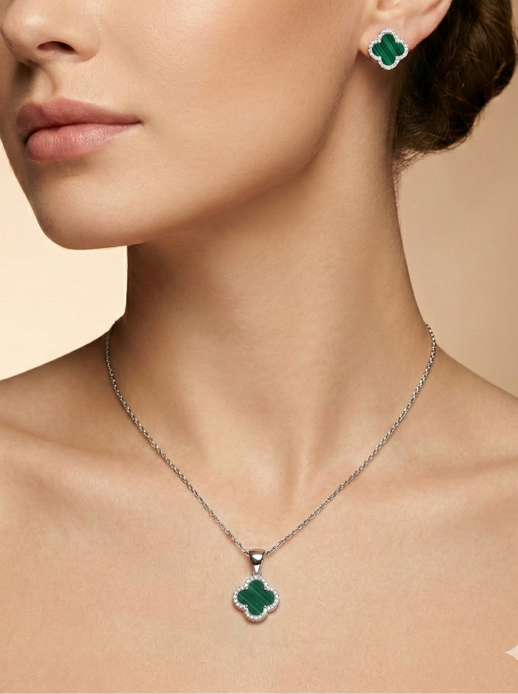 Malachite Clover Pendant Set