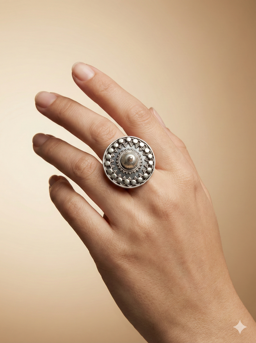 Oxidized Silver Mandala Dome Ring