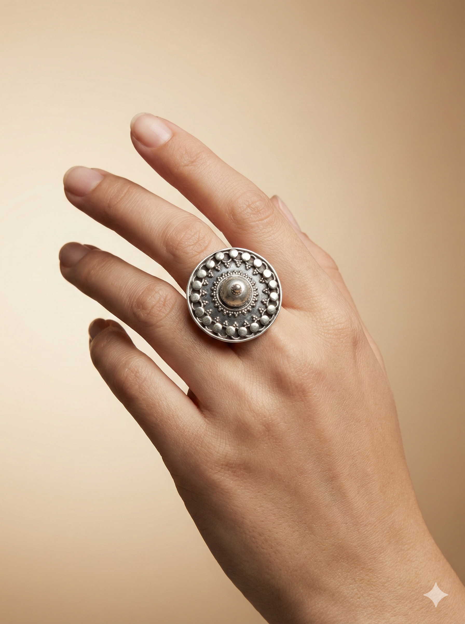 Oxidized Silver Mandala Dome Ring