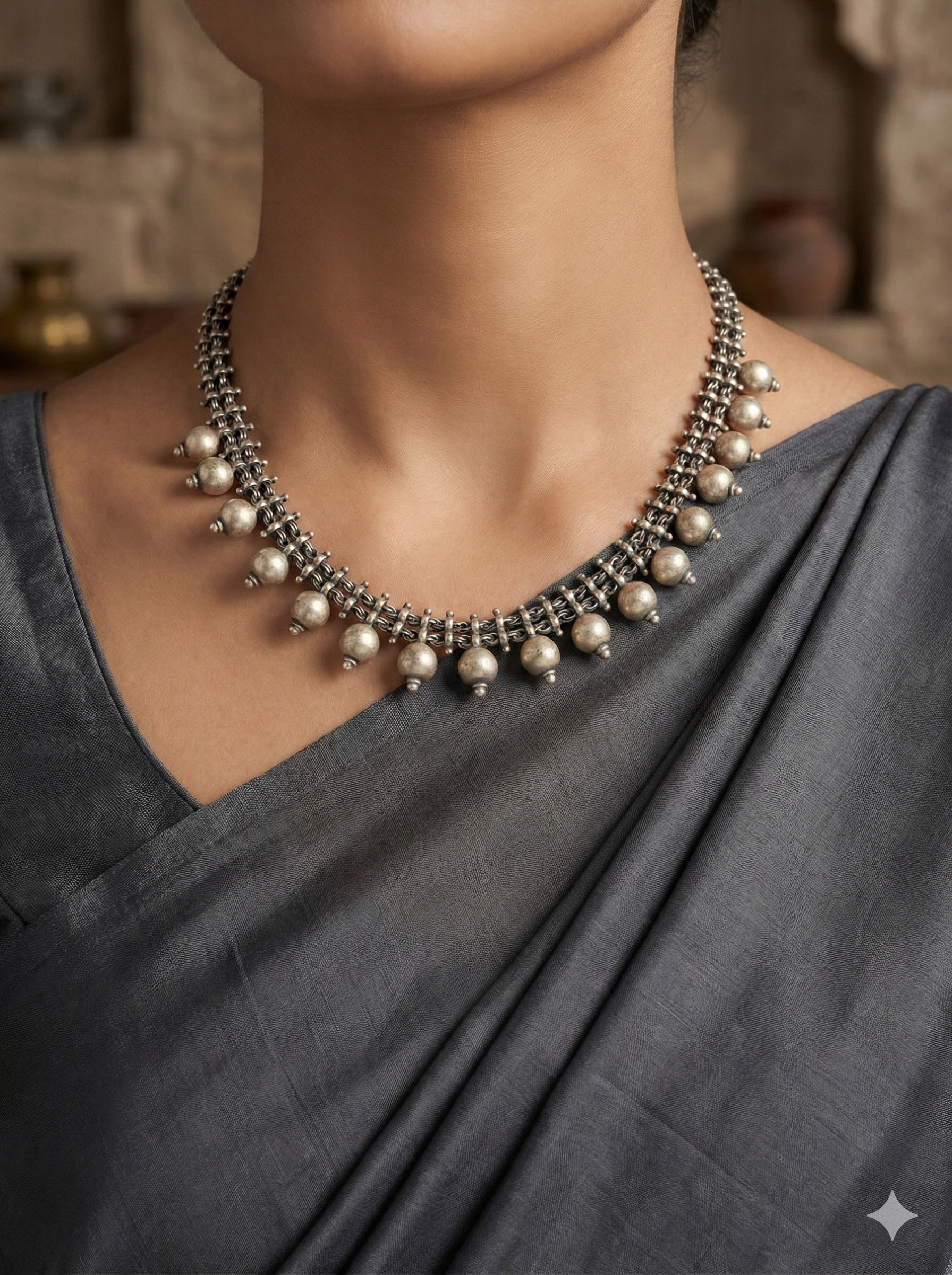 Traditional Silver Smooth Bead Choker