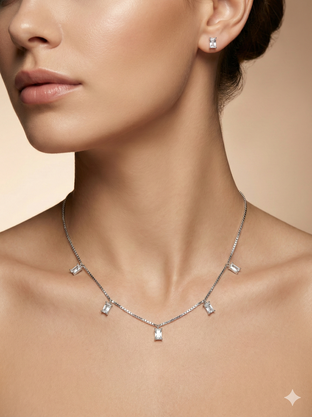 Emerald-Cut Baguette Zircon Station Necklace Set