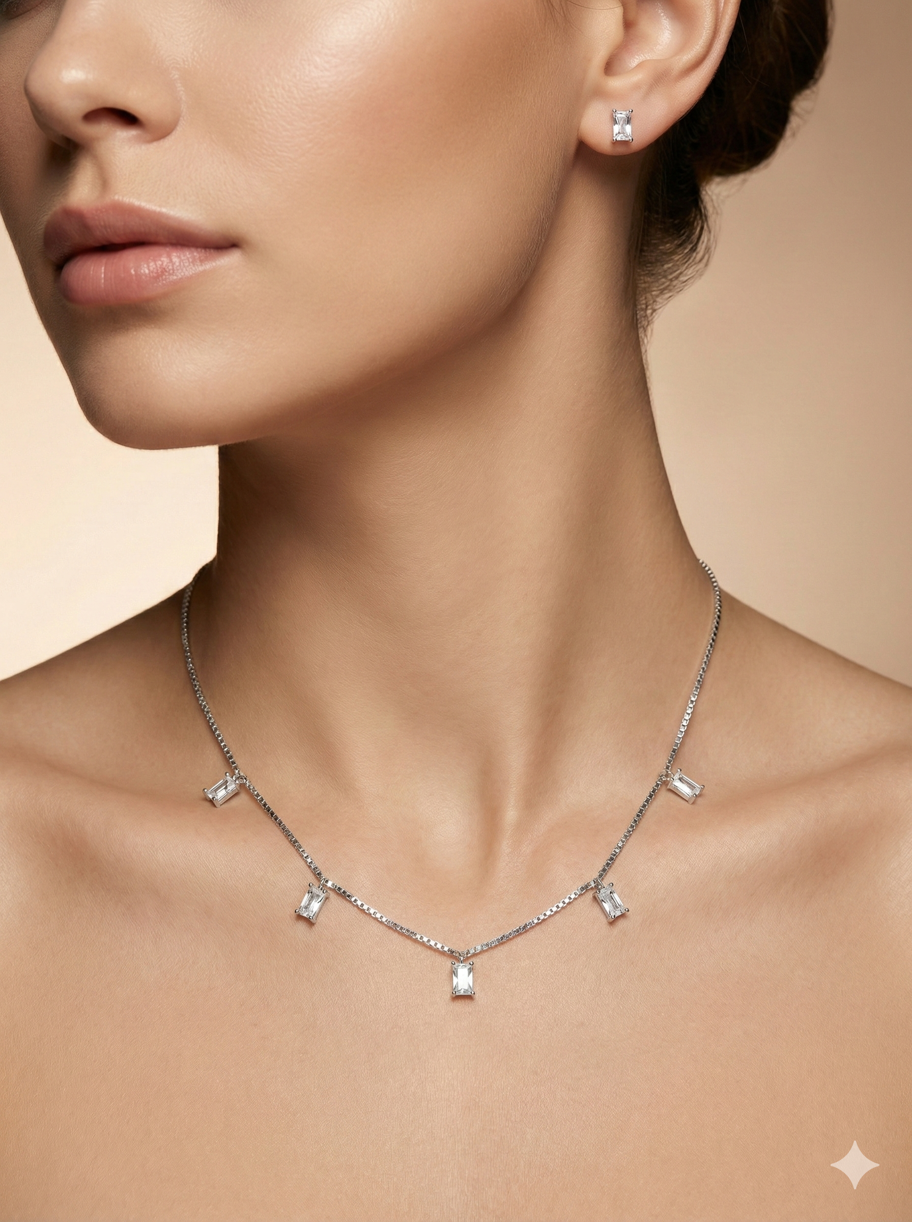 Emerald-Cut Baguette Zircon Station Necklace Set