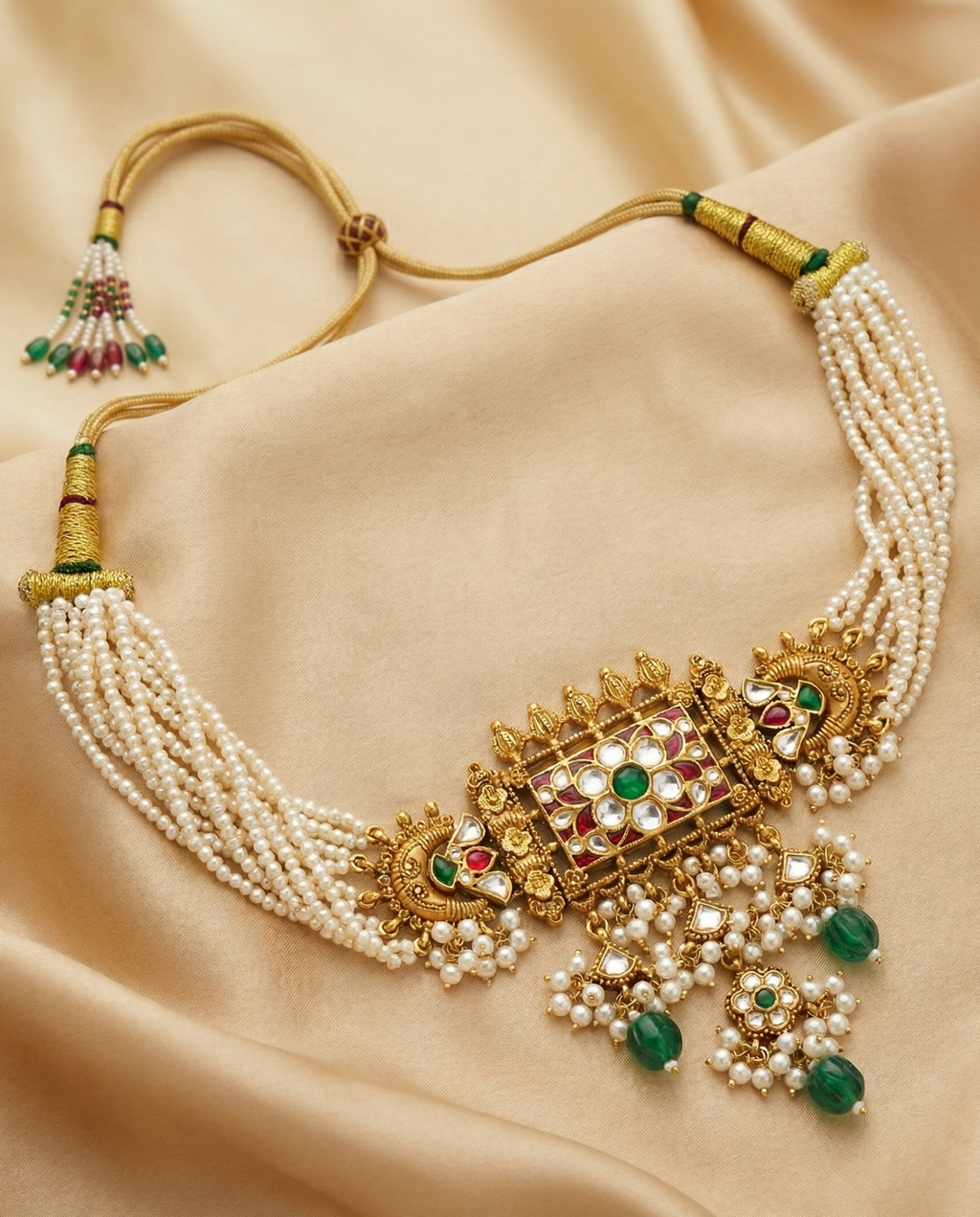 Antique Peacock & Kundan Pearl Heritage Choker