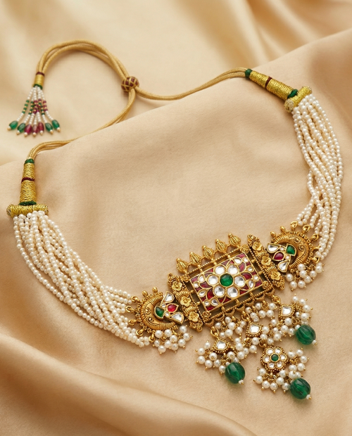 Antique Peacock & Kundan Pearl Heritage Choker