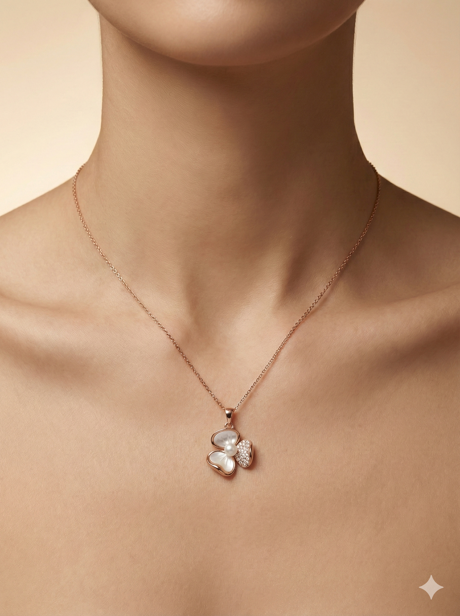 Rose Gold Floral Pearl Necklace
