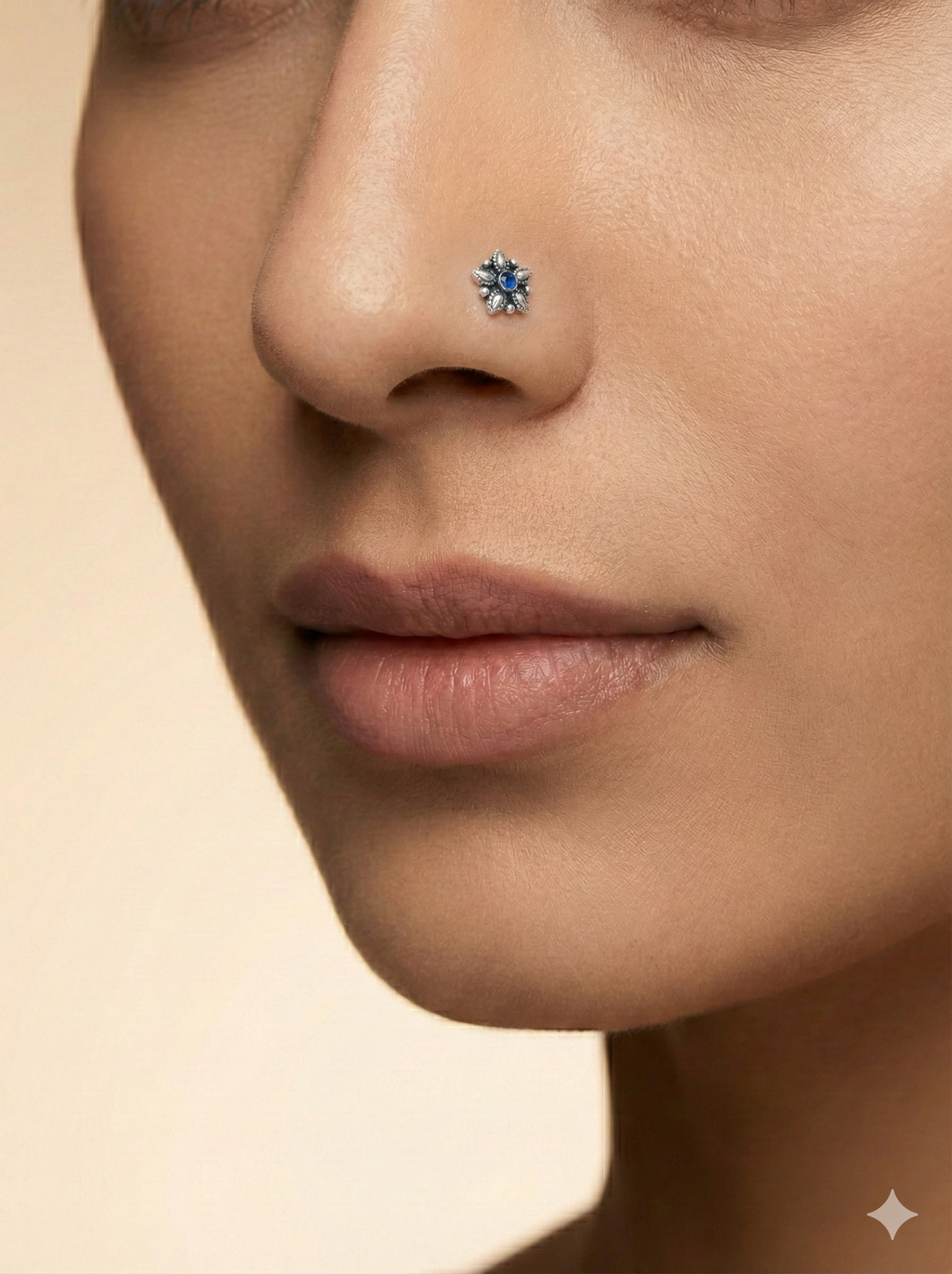 Midnight Blue Oxidized Silver Star Nose Pin