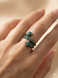 Deep Green Enamel & Marcasite Silver Serpent Ring