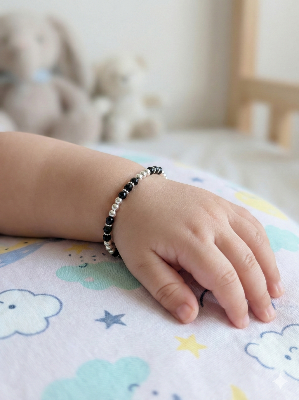 Polished Silver Sparkle Black Bead Nazariya Set
