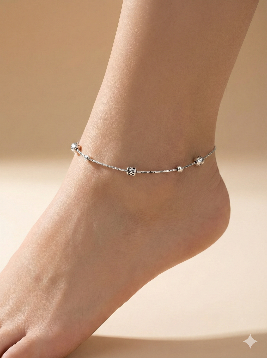 Artisan Bead & Textured Link Anklet