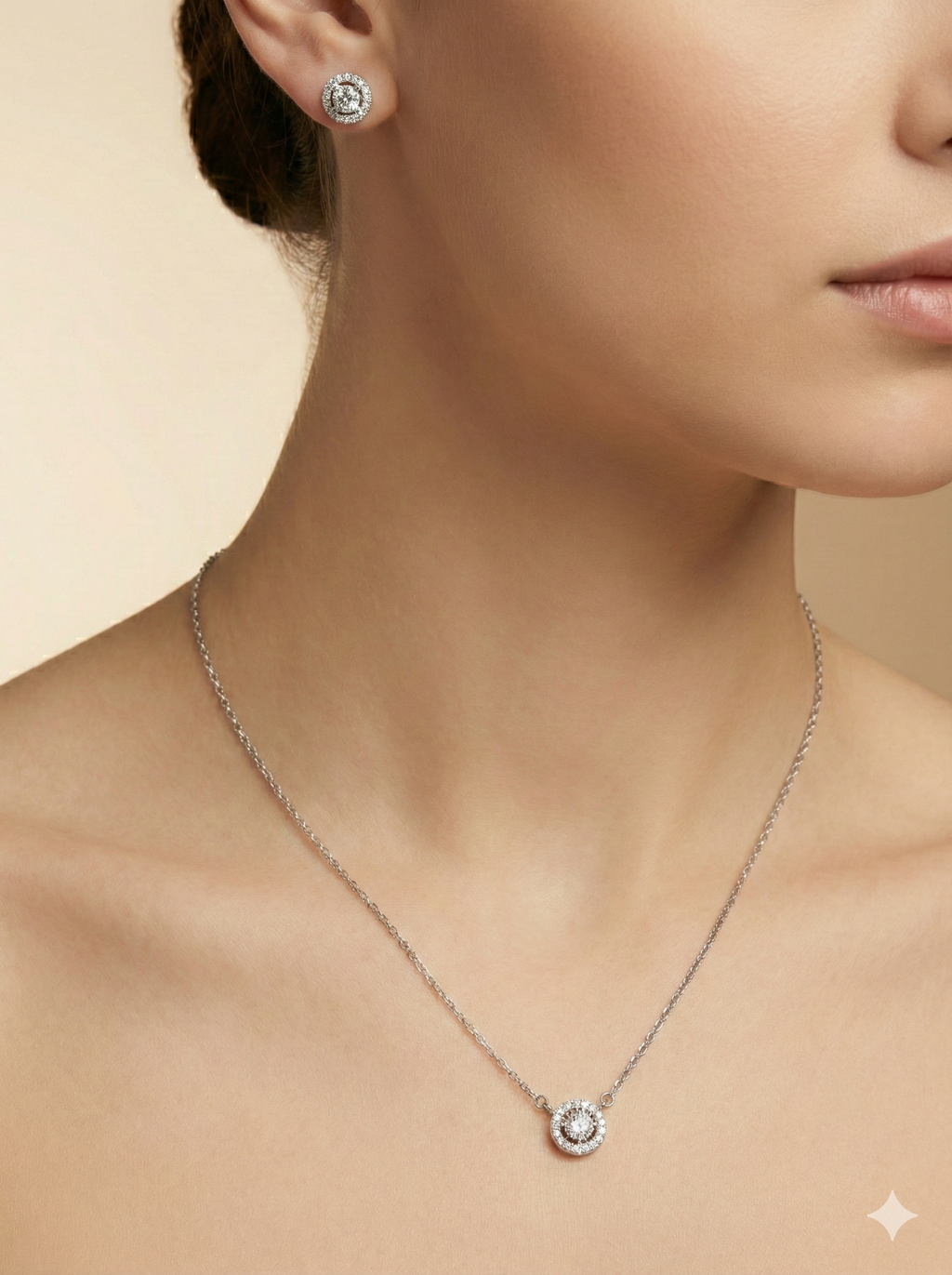 Timeless Brilliant-Cut Solitaire Halo Pendant Set