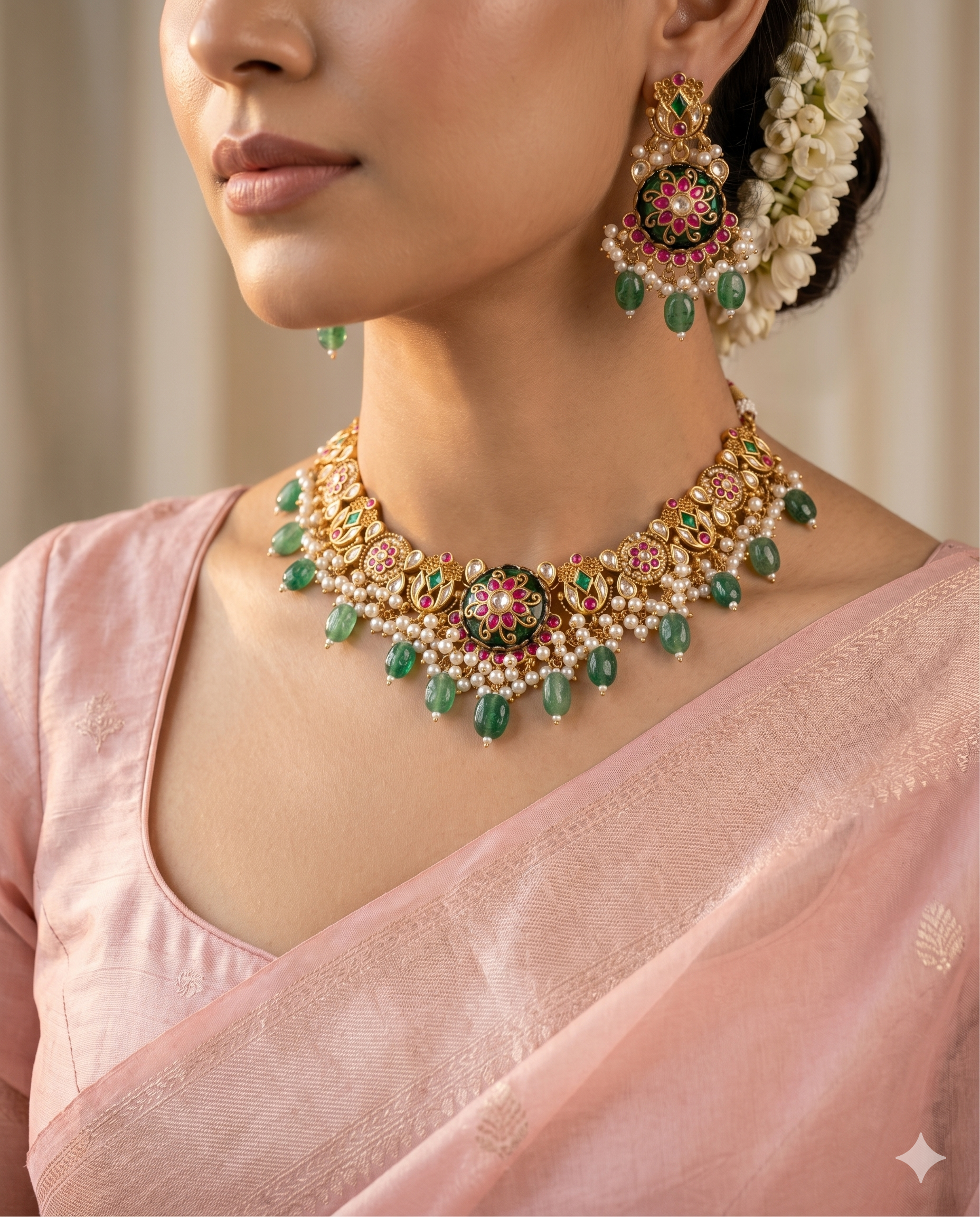 The Rajwada Emerald & Pearl Heritage Necklace