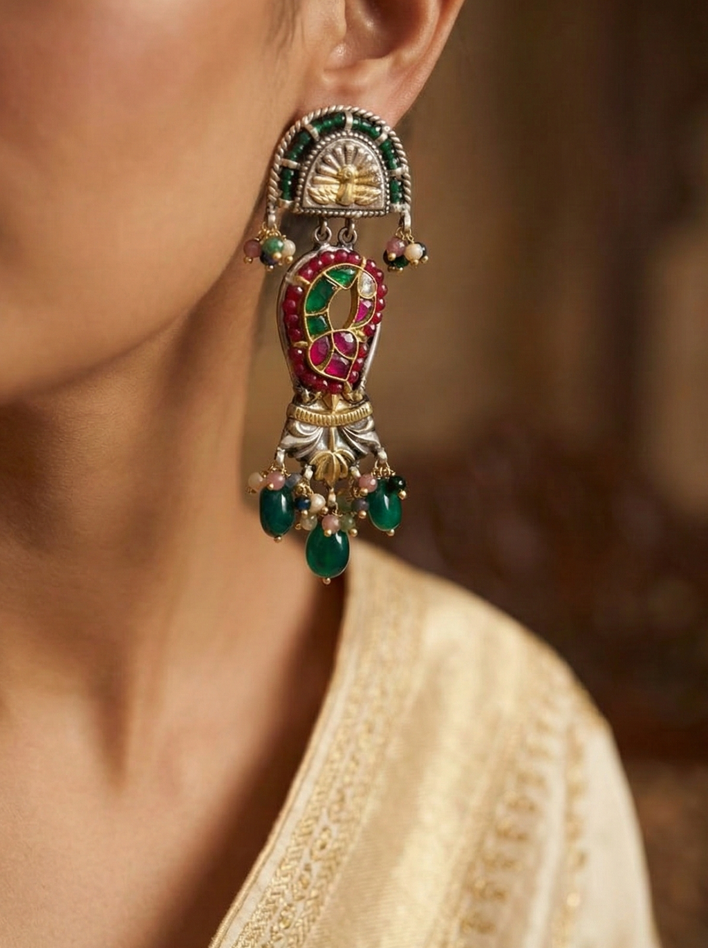 Royal Peacock Arched Danglers