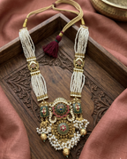 Maharaja Multi-Strand Pearl & Jadau Silver Long Necklace