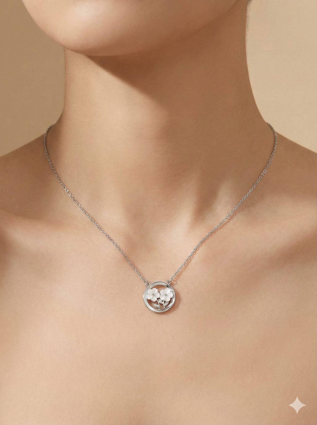 Sterling Silver Dual Blossom Circle Pendant Necklace