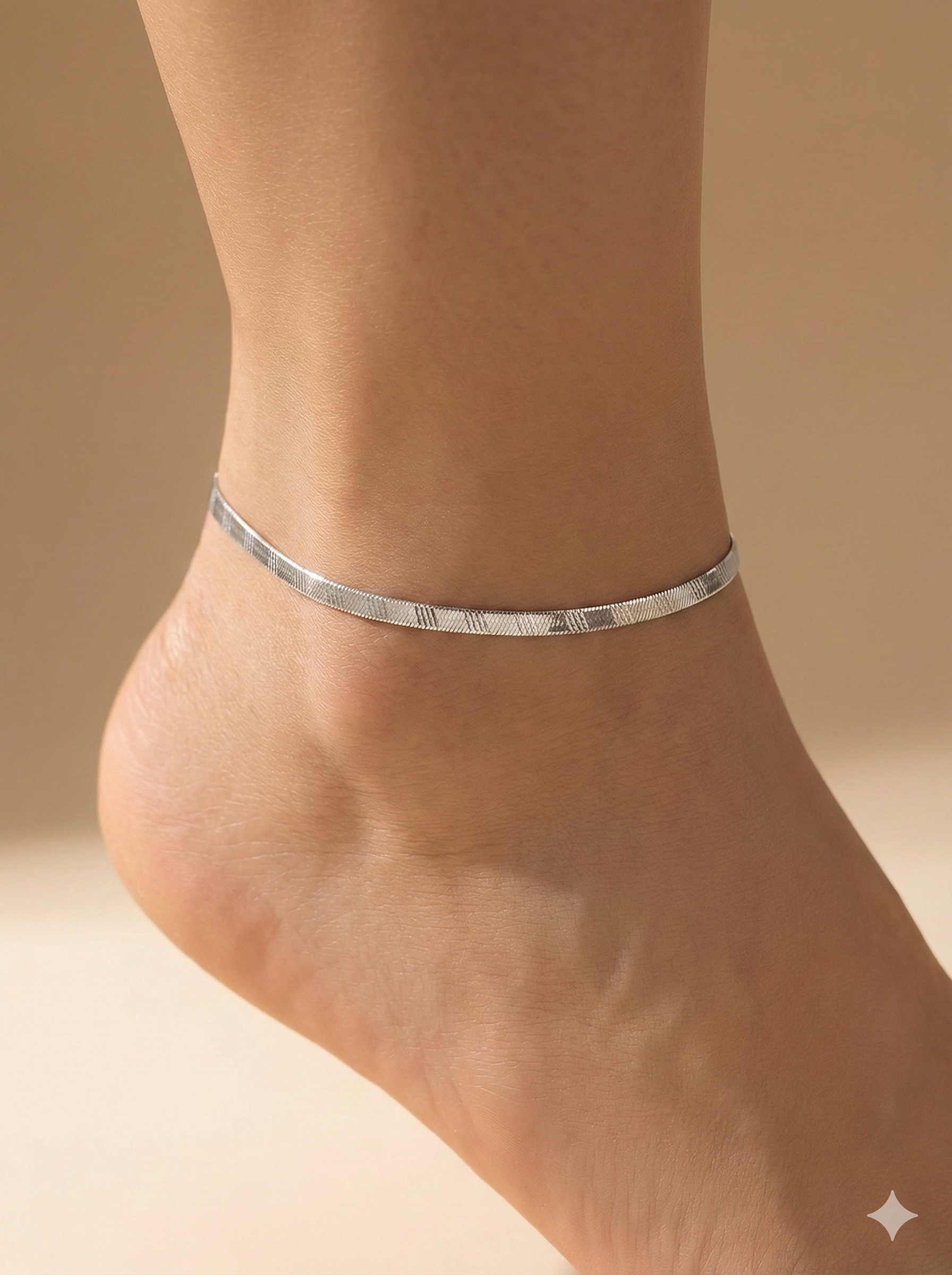 Etched Herringbone Flat Link Anklet