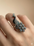 Iridescent Marcasite Peacock Cocktail Ring